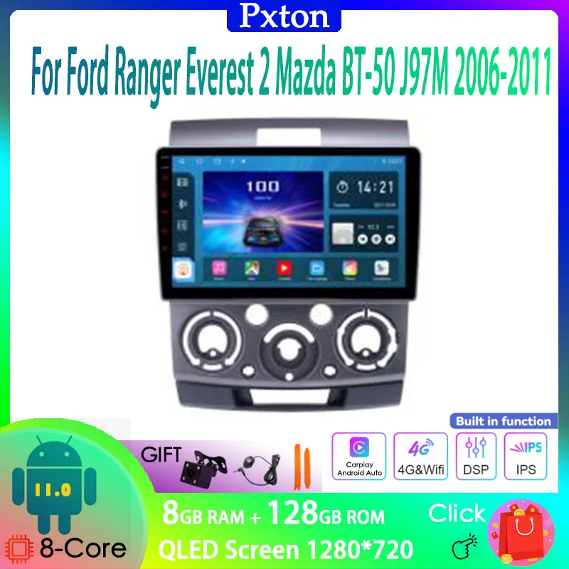 

Pxton Touch Screen Android Car Radio Stereo Multimedia Player For Ford Ranger Everest 2 Mazda BT-50 J97M 2006-2011 Carplay Auto