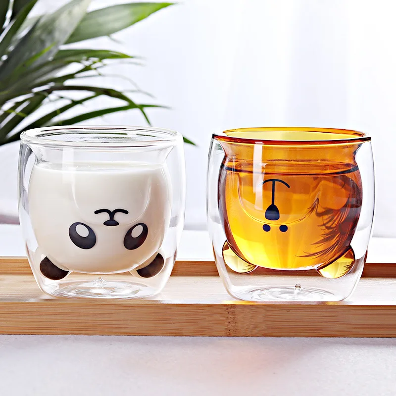 

Creative Cute Cartoon Style Animal Cup Red Panda Paw Double Glass Household Tableware Milk Coffee Drinking Cup Convenient Gifts