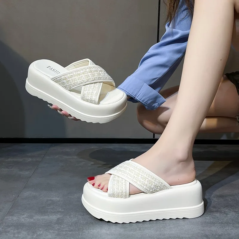

Women Platform Wedge Slipper Outdoor Home Slides Shoes Woman Fashion Comfy Casual Sandal Heels Roman 2023 Summer Flip Flops