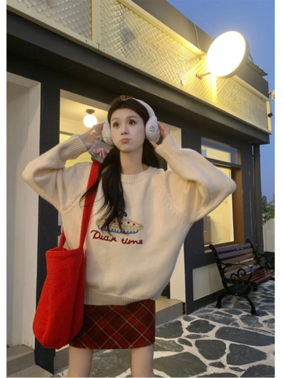 Корейская серия уменьшающий возраст милый жаккардовый вязаный свитер женский