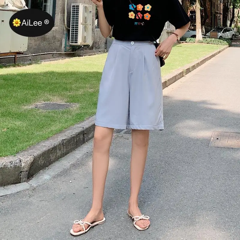 Fashion Half Long Shorts Women's Autumn Summer Bermuda High Waist Loose Five Points Knee Length Trouser Harajuku Wide Leg Shorts