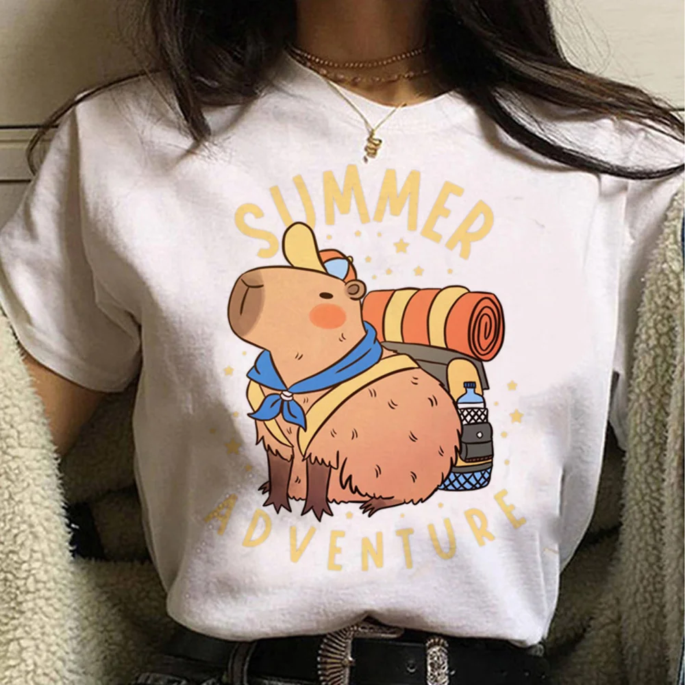 

Capybara t shirt women anime funny Tee girl manga clothing