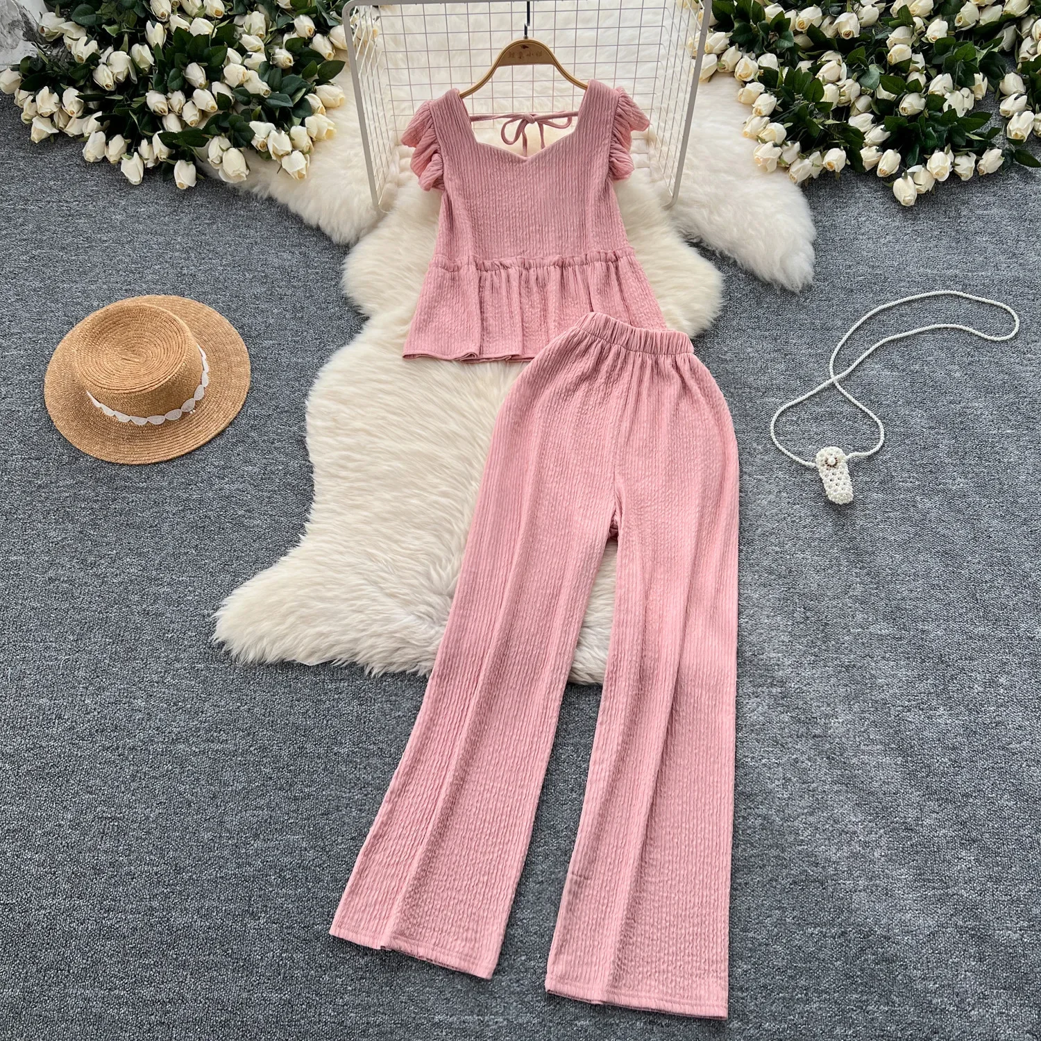 SweetAge-отражающий костюм женский корейский дизайн чувственный небольшой топ с