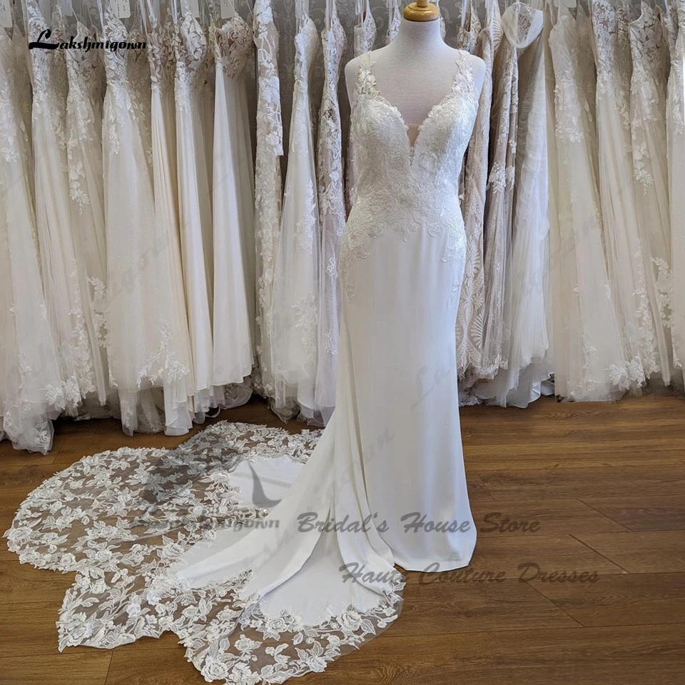 

Женское атласное платье-Русалка Lakshmigown, свадебное платье с длинным шлейфом и кружевной аппликацией, 2023