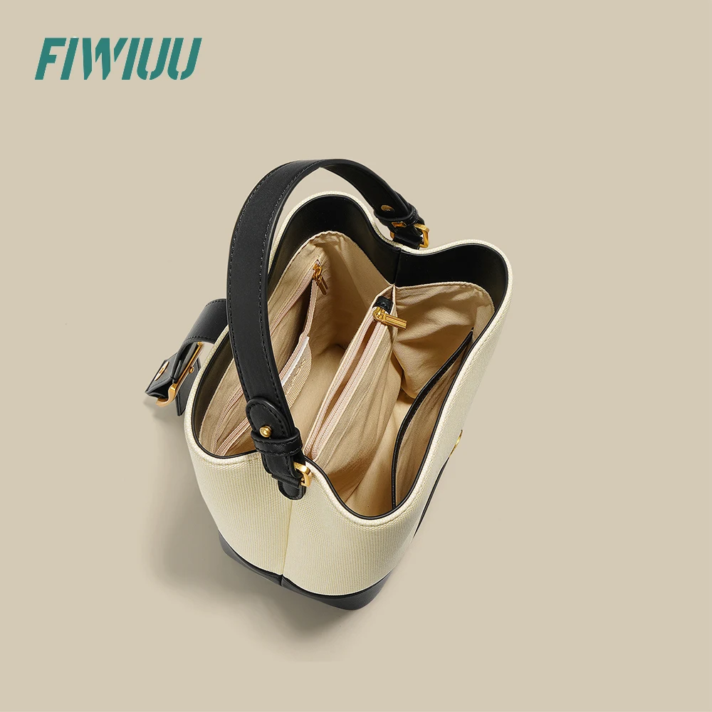 Fiwiuu Women Vintage Bucket Handbag Leather Crossbody Shoulder Bag Clutch Casual Flap Hobo Messenger BagPouch