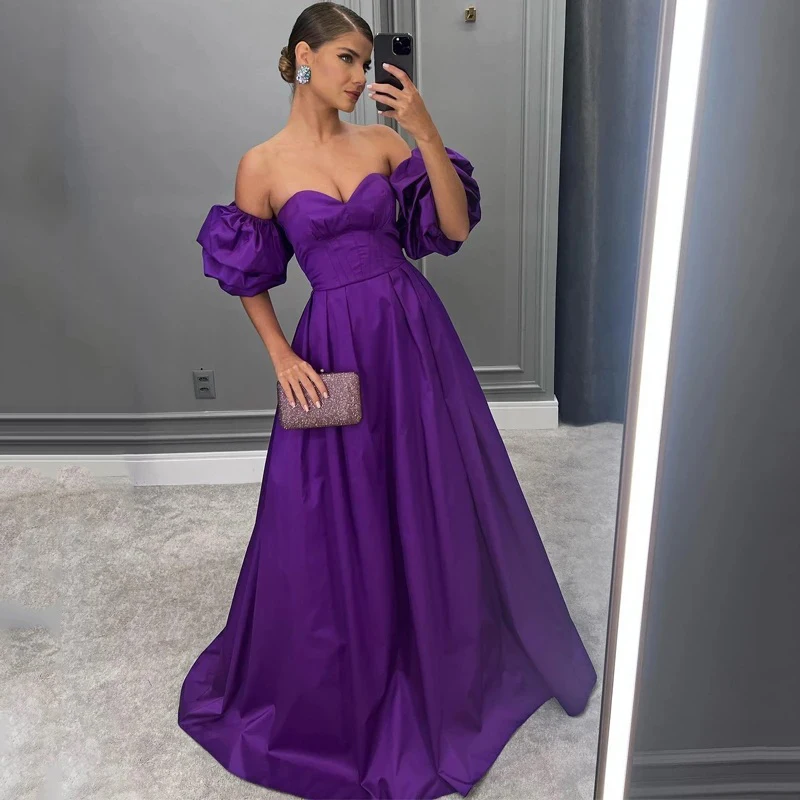 

Sexy Purple A-Line Prom Dresses Sweetheart Satin Evening Dress Saudi Arabia Dubai Night Cocktail Party Gownsفساتين مناسبة رسمية