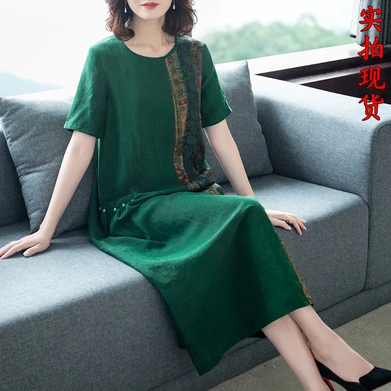 Китайское этническое платье женское новинка 2024 летнее винтажное ТРАПЕЦИЕВИДНОЕ