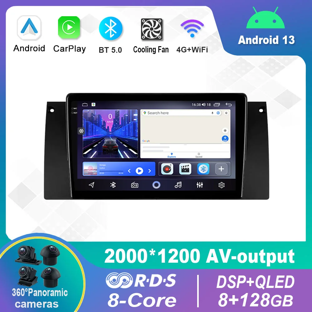 

9 Inch Android 12.0 For BMW X5 E39 E53 1999-2006 Multimedia Player Auto Radio GPS Carplay 4G WiFi DSP Bluetooth