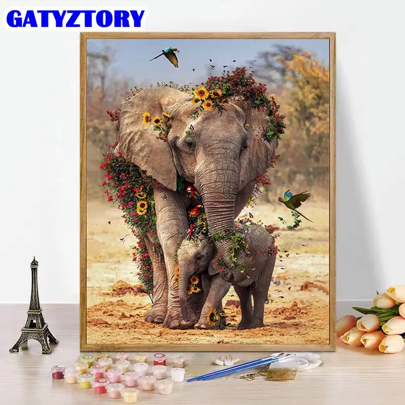 

GATYZTORY Diy Pictures By Number Elephants On The Grassland Kits Home Decor Painting By Numbers Drawing On Canvas Handpainted