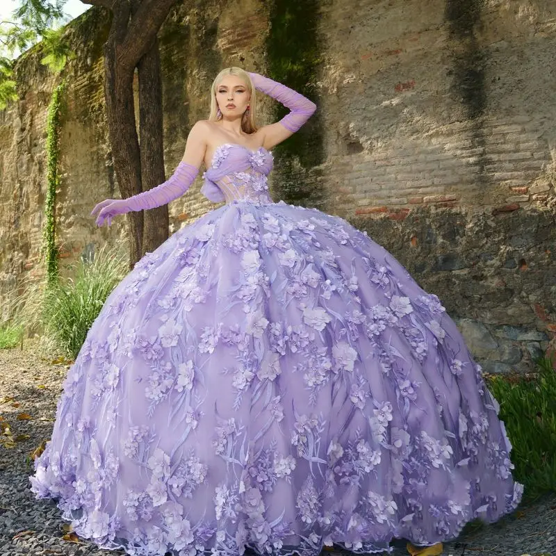 Lorencia розовое милое платье Quinceanera с бисером аппликации 3D Цветочная аппликация