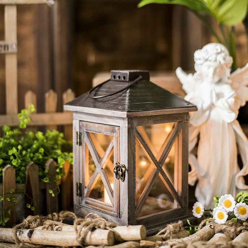 Американский Ретро Темный Деревянный подсвечник для лампы украшение кабинета