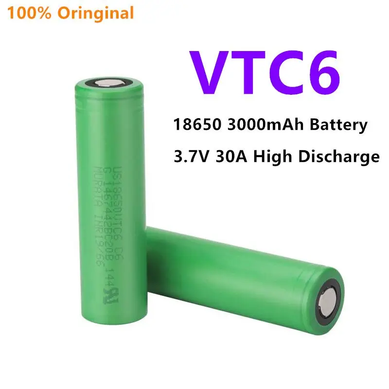 

2023 New TC6 3.7V 3000 mAh 18650 Li-ion Rechargeable Battery 30A Discharge for US18650VTC6 Batteries + Pointed+Free Shipping