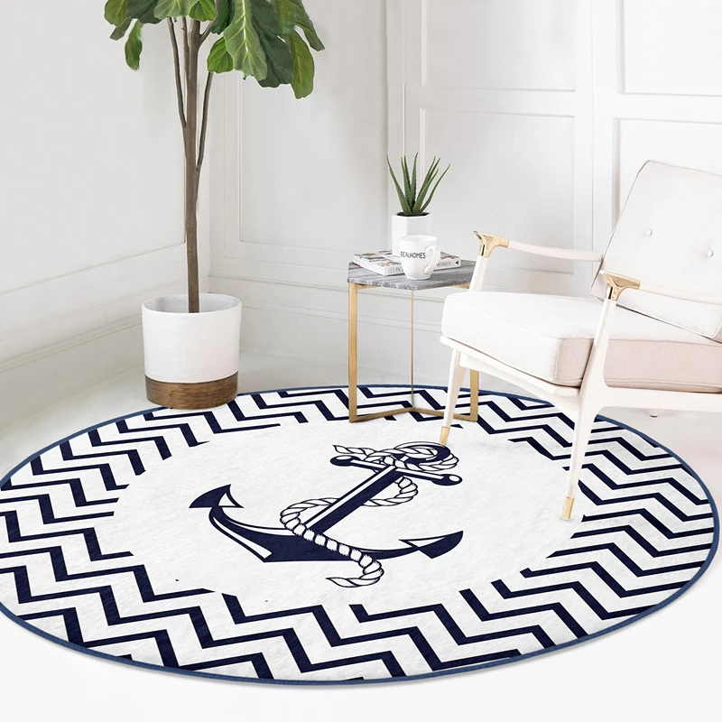 

Nautical Circular Carpet for Living Room Anti Slip Bedside Area Rug for Bedroom Floor Mats for Home Room Decoration Aesthetic