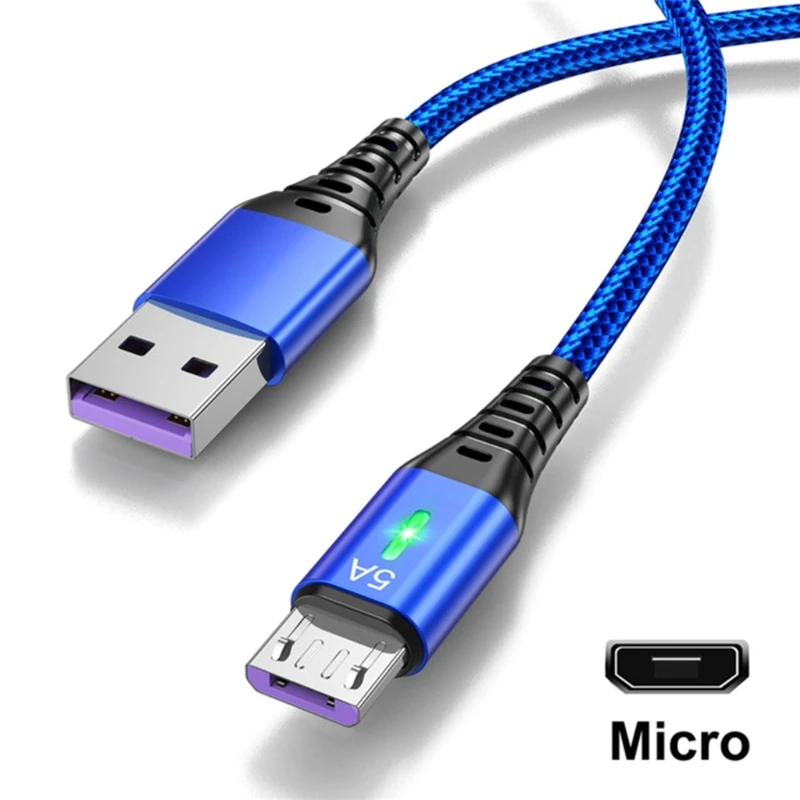

5A USB Fast Charging Data Cable with LED Indicator USB-A to Micro 22.5W High-Power Upgrade Chip 0.3M/1M/2M/3M