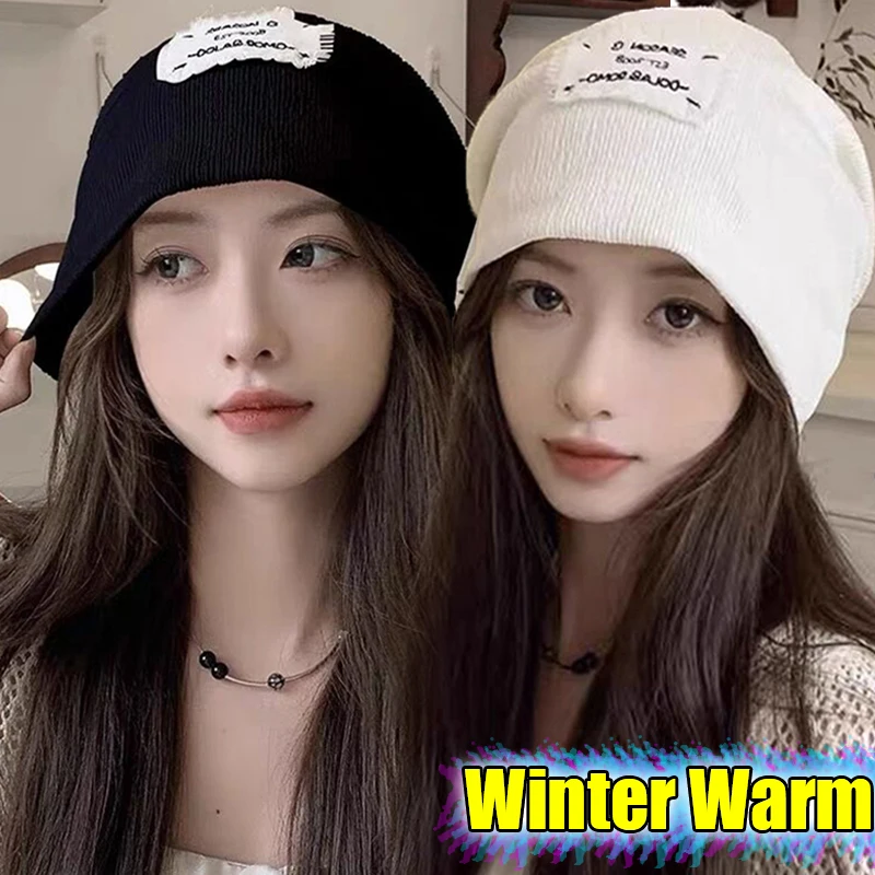 

Autumn Winter Warm Hats Unisex Women Vintage Beanies Pullover Hat Casual Letter Folding Skullies Bonnet Caps Baggy Streetwear