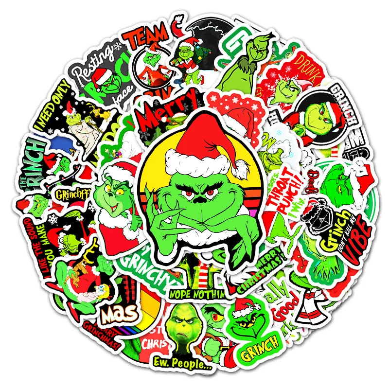 

52 Cartoon Green Hair Monster Grinch Graffiti Stickers Luggage Laptop Car Skateboard Decorative Stickers LEIZI