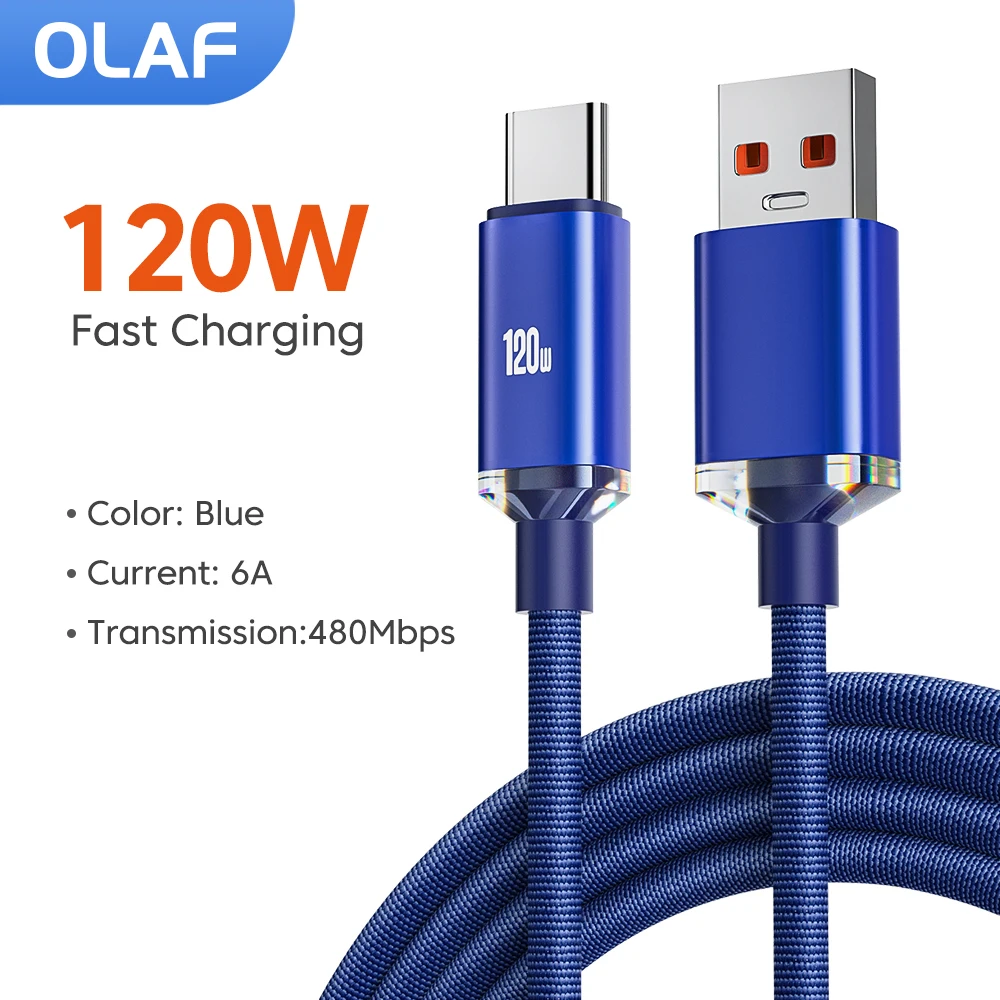 Olaf 120 Вт 6A USB Type C кабель для быстрой зарядки Huawei P40 P50 Mate 40 Honor Xiaomi 12 Pro Redmi Samsung