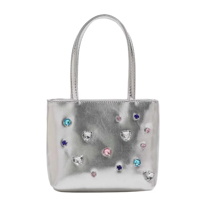 Diamond Bag For Women 2023 New Fashion Silver Small Tote Bag  Crossbody Bag Mobile Phone Bag Women's Handbag Shoulder Bag