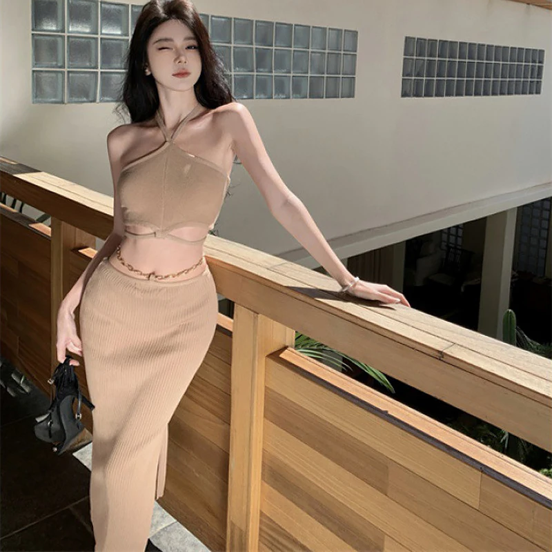 Женские топы с бретелькой через шею Cropprd облегающая юбка шикарные вязаные летние