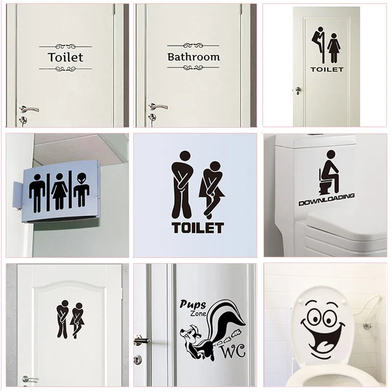 

WC Toilet Entrance Sign Door Stickers For Public Place Home Decoration Creative Pattern Wall Decals Diy Funny Vinyl Mural Art