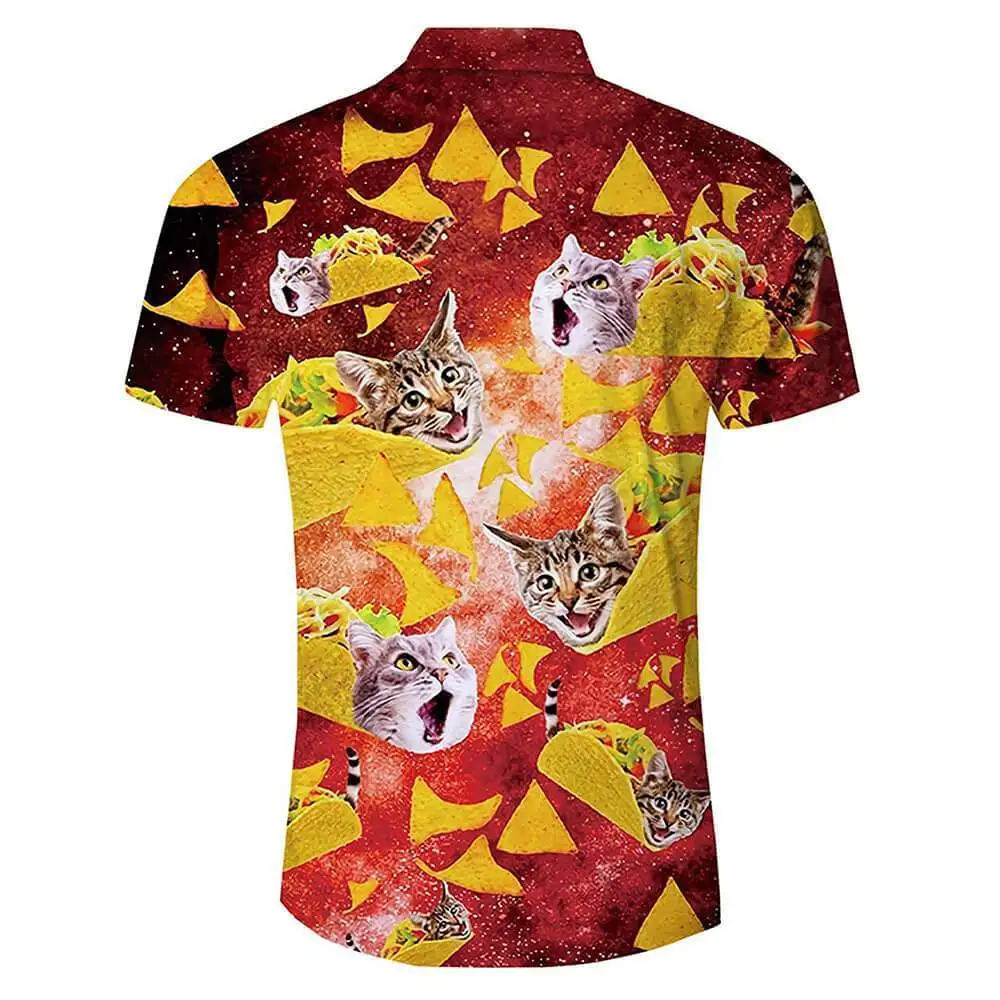 Summer Harajuku Short sleeve Shirts Funny Galaxy Taco Pizza Cat 3D Printed Hawaiian Shirt Mens Harajuku Casual Shirt Drop Ship images - 6