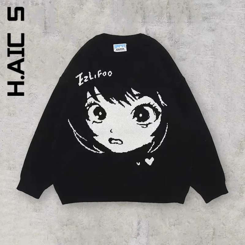 

Women Sweater Fashion Knitted Goth Vintage Top Anime Y2k Aesthetic Kawaii Sweaters 2022 Leisure Chic Long Sleeve Knitwear Female