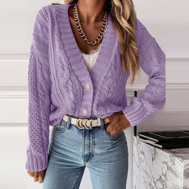 

Women Fashion Pearl Button Sweater Cardigan Autumn V-neck Twist Knitwear Top Coat Winter Long Sleeve Office Lady Jumper Outwears