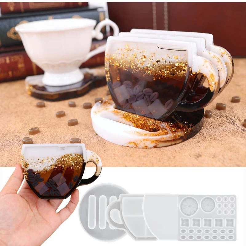 

D0LC Quicksand Cup Tea Tray Mold Storage Rack Mold Silicone Epoxy Resin Mold Used to Make Artificial Agate Pieces Coasters