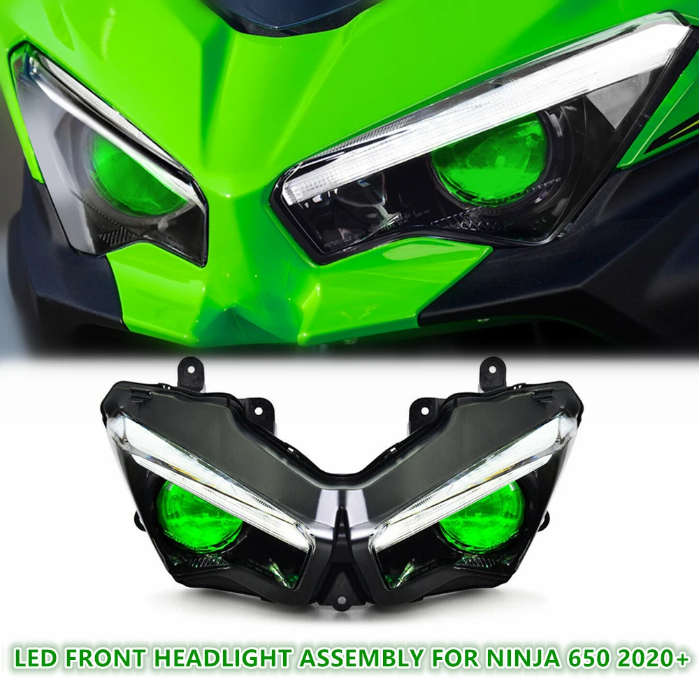 1X Полная сборка переднего фары Full LED для Kawasaki Ninja 650 2020+ мотоцикла с дневным ходом и демоническими глазами.