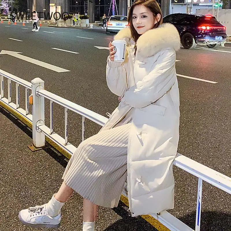 Women Parker Winter Hooded Fur Collar Women Down Cotton Jacket 2021 New Fashion Thicker Large Size Women's Cotton Jacket Slim