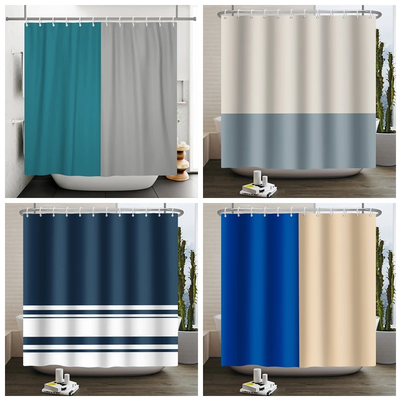 

Fabric Shower Curtains Color Blocks Contemporary Bathroom Curtain Elegant Shower Curtain Restroom Decor Waterproof With Hooks