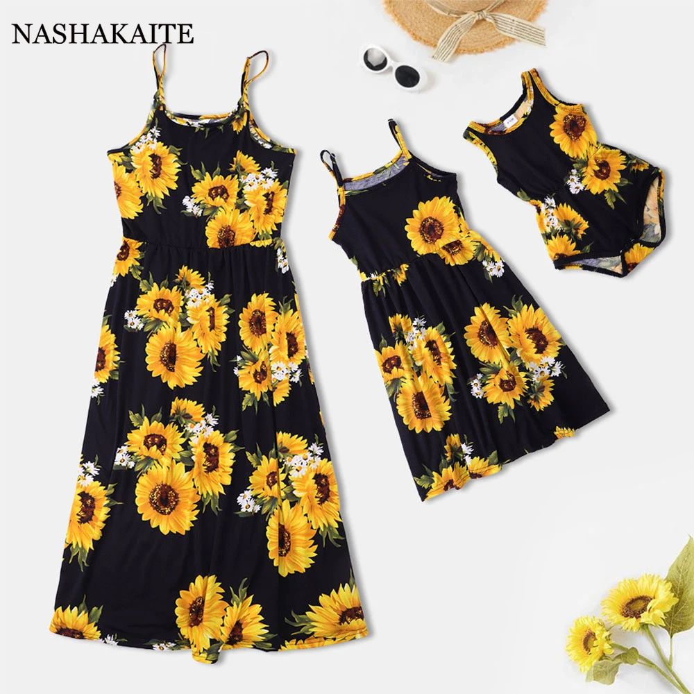 

Summer Mom and daughter dress sunflower Flower Print slip Dress For Mommy and me clothes Mother and Daughter family look