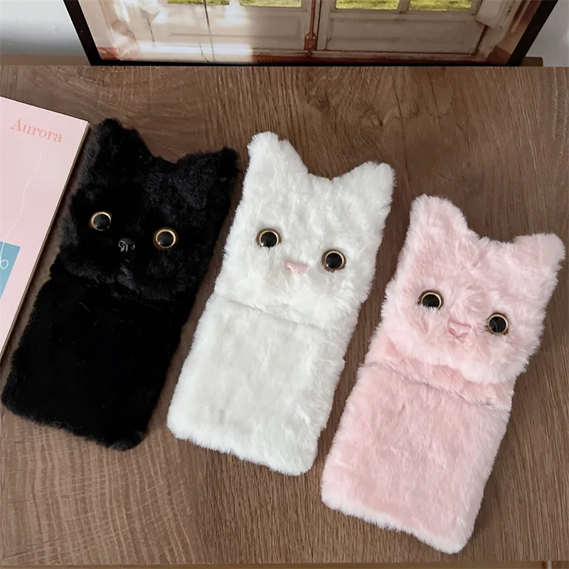 

Cute Cat Dog Plush Retractable Phone Stand Case for Samsung Galaxy Z Flip 3 Back Cover for ZFlip3 Case Protective Shell