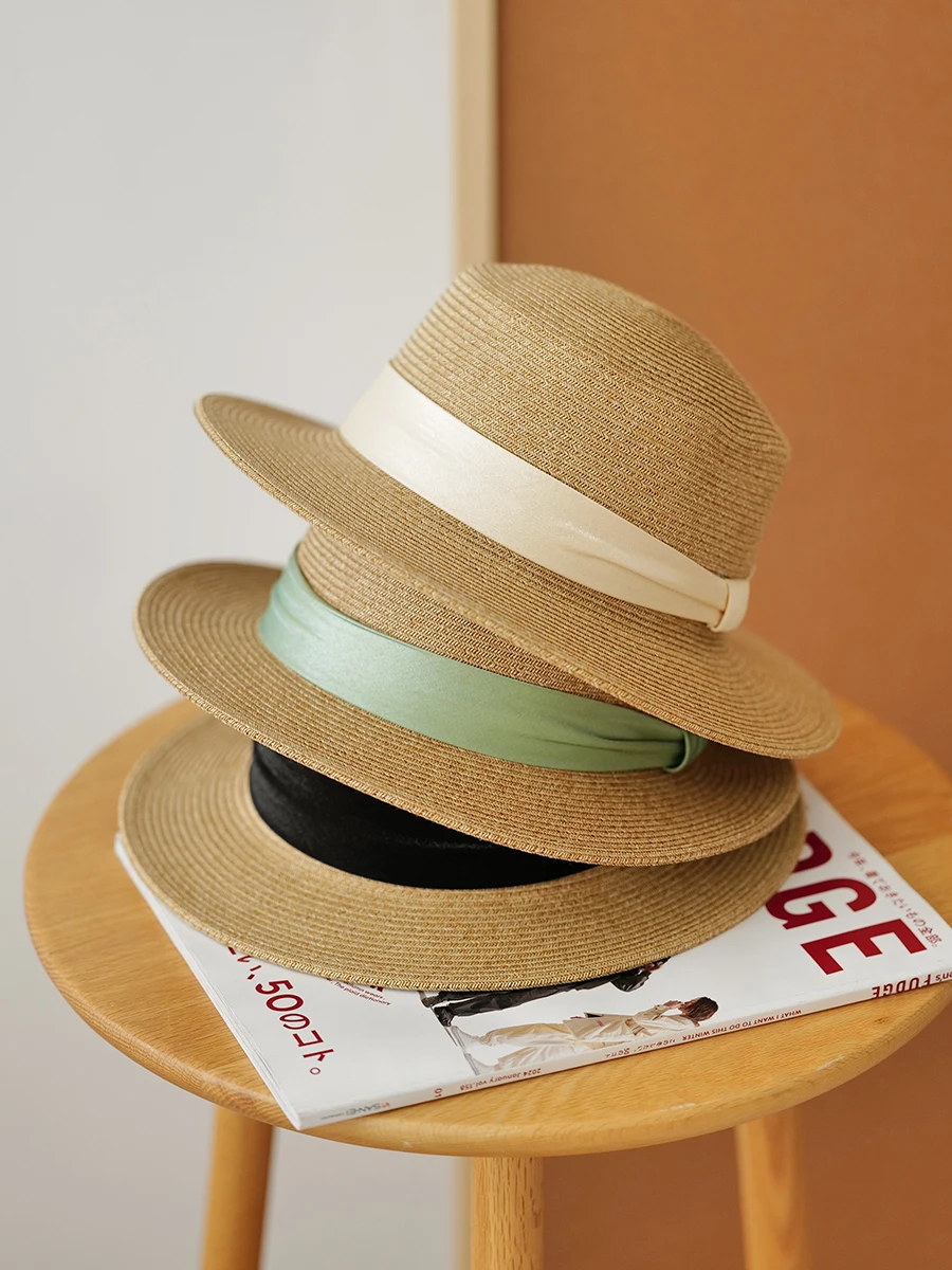 Himade Хепберн Sle французская соломенная шляпа с плоским верхом для летнего пляжа