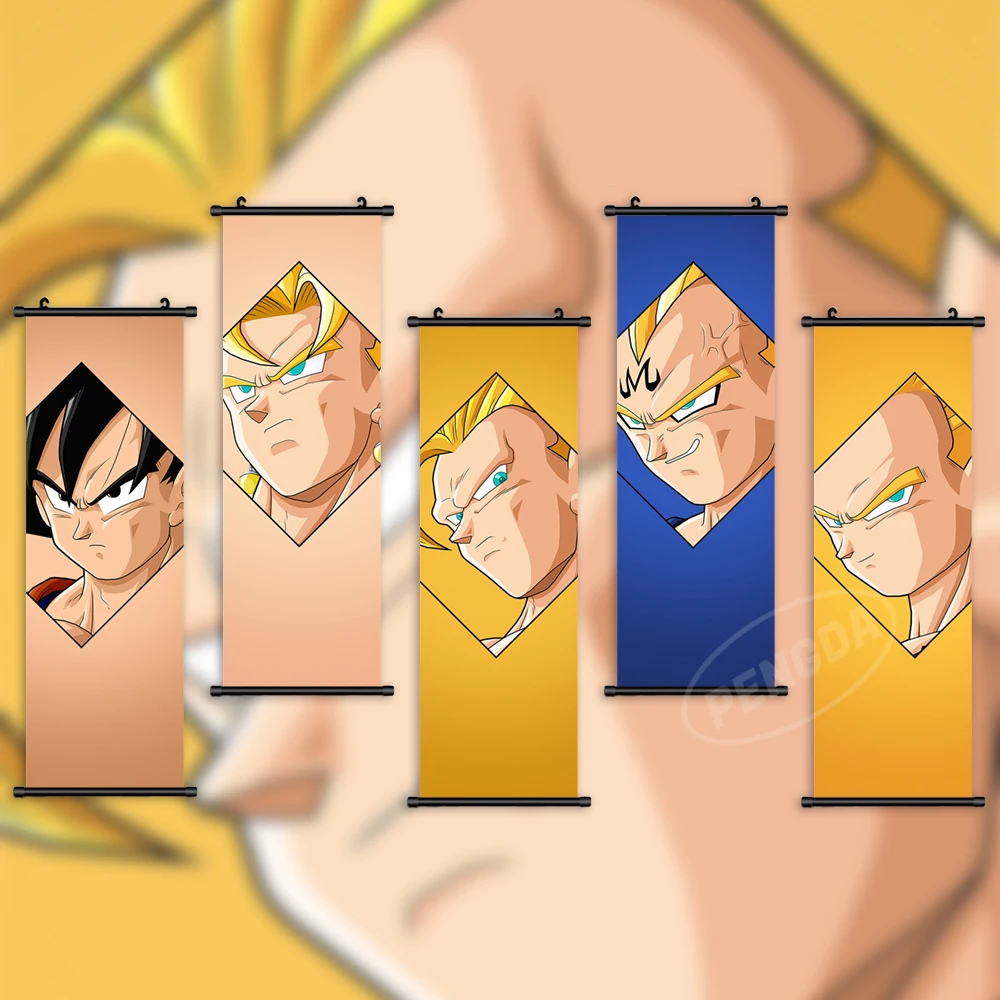 

Canvas Anime Home Decor Dragon Ball Picture Prints Poster Goku Wall Art Super Saiyan Scroll Hanging Painting Bedside Background