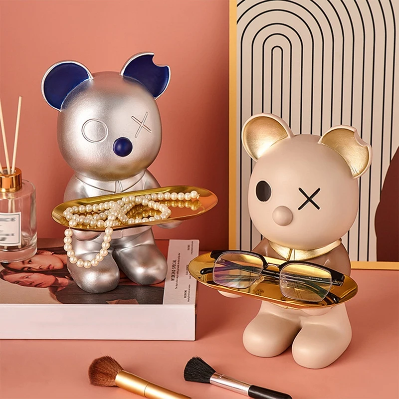 

Bear Statue With Tray Sculpture Home Decor Figurine Desk Storage Multifunction Tv Cabinet Ornaments Room Decoration