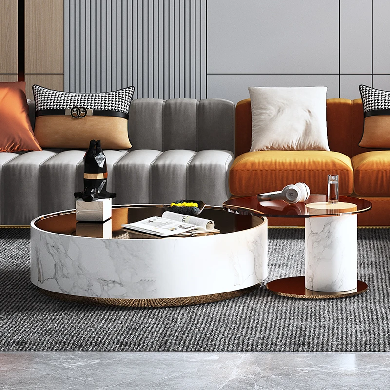 

Light luxury tea table post-modern minimalist marble round Italian minimalist art creative combination tea table new