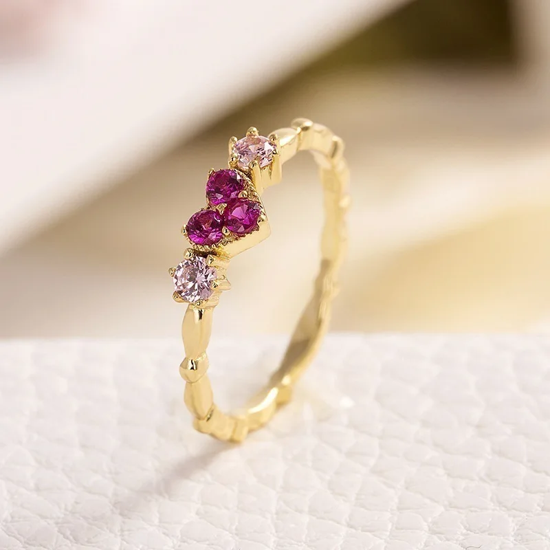 

14k Gold Plated Inlaid Red Corundum Heart-shaped Ring Female Small Fresh Agete Jewelry Crown Diamond Ring Zircon