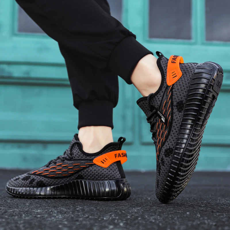 Abhoth Fly Weaving Running Shoes Fish Scales Breathable Male Sneakers Flat Lace-Up Men Shoes Outdoor Lightweight Sports Shoes