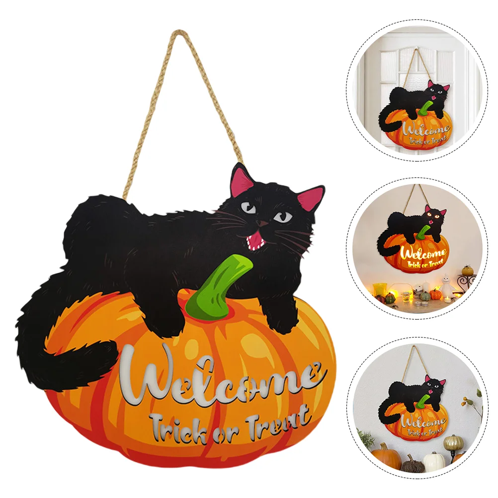 

Sign Plaque Hanging Door Welcome Wood Party Trick Or Treat Pumpkin Pendant Wooden Ornament Supplies Wall Decoration Happy Signs