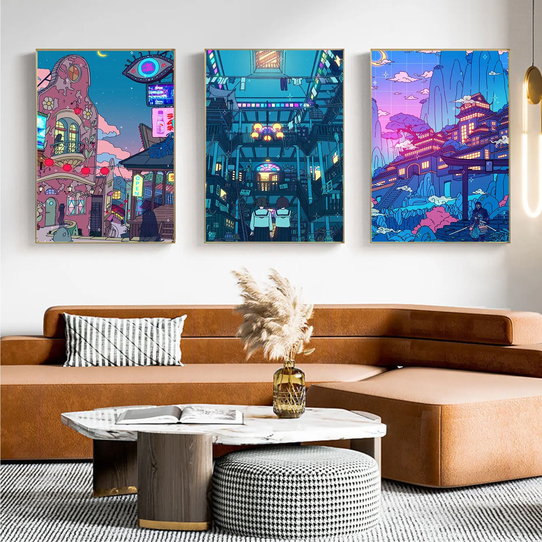 

Cartoon View Street Anime DIY Sticky Poster Vintage Room Bar Cafe Decor Stickers Wall Painting
