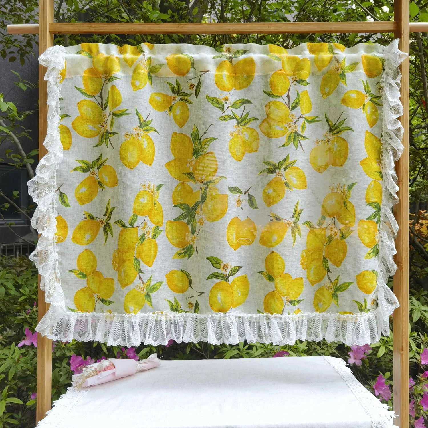 Короткие Шторы С Принтом Лимонных Фруктов В Стиле Кантри Кружевными Слоями Для