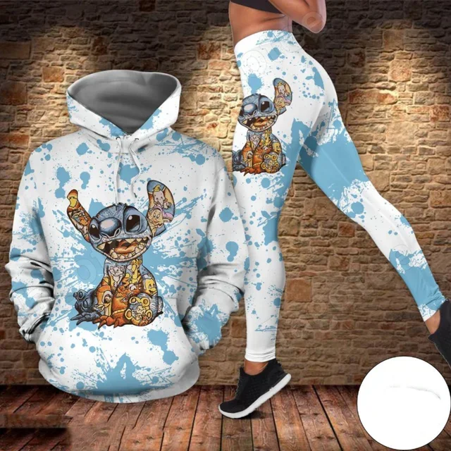 

New Disney Stitch 3D Hoodie Women's Hoodie Leggings Suit Stitch Yoga Pants Sweatpants Fashion Sports Suit Disney Women Yoga Suit
