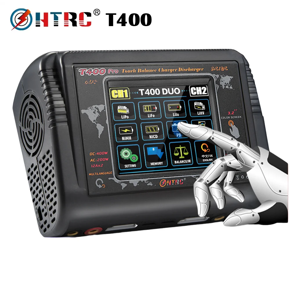 Зарядное устройство HTRC T400 Pro для литий-полимерных аккумуляторов DC 400W AC 200W 12Ax2 RC LiFe Li-lon NiCd NiMh Pb, зарядное устройство для радиоуправляемых моделей Игрушек Зарядное устройство HTRC T400 Pro для литий-полимерных аккумуляторов DC 400W AC 200W 12Ax2 RC LiFe Li-lon NiCd NiMh Pb, зарядное устройство для радиоуправляемых моделей Игрушек