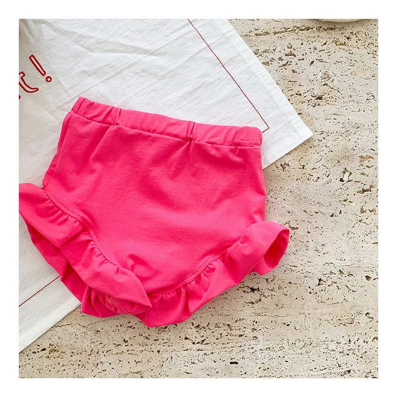 Хлопковая летняя одежда для маленьких девочек футболка + шорты с оборками