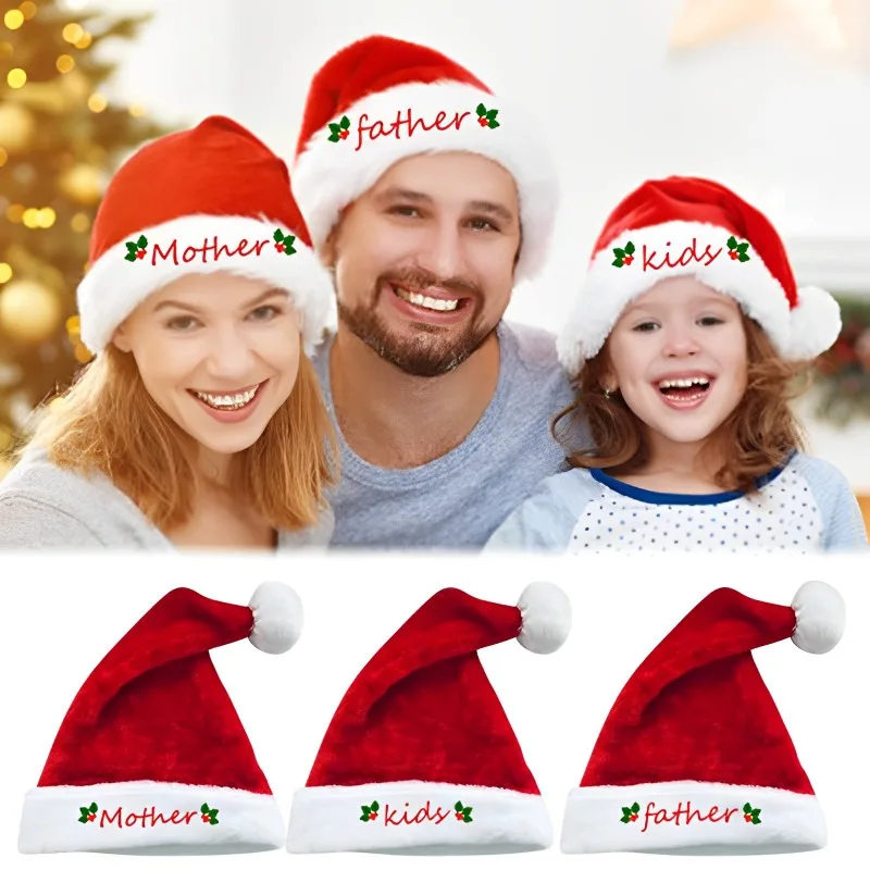 

3/1PCS Christmas Short Plush Hat Red Santa Claus Hat Family Member Mother Father Kids Christmas Hat Gift Happy New Year Supplies