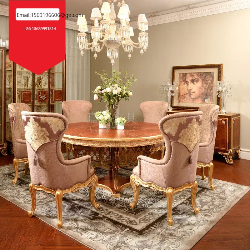 

Custom-made solid wood carved dining table and chair combination palace villa luxury room furniture