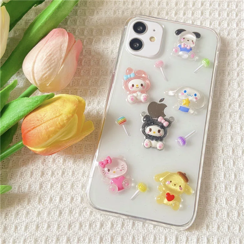 Sanrio 3D Lollipop Hello Kitty Cinnamoroll Phone Case For Iphone 11 12 13 14 Pro Max Mini X Xs Xr 7 8 Plus SE Shockproof Cover