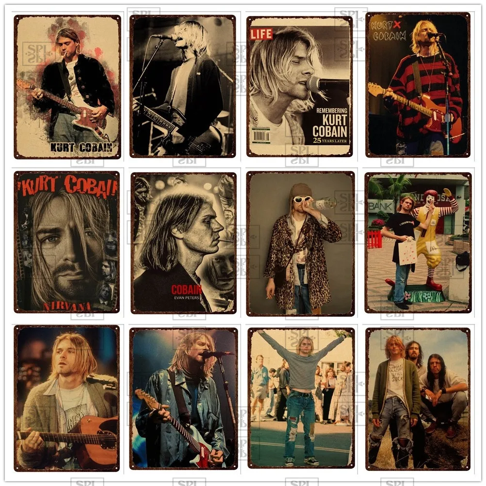

Kurt Cobain Pop Singer Tin Sign Posters Rock and Roll Music Retro Metal Print Plates Man Cave Pub Bar Sign Metal Decor Plaques
