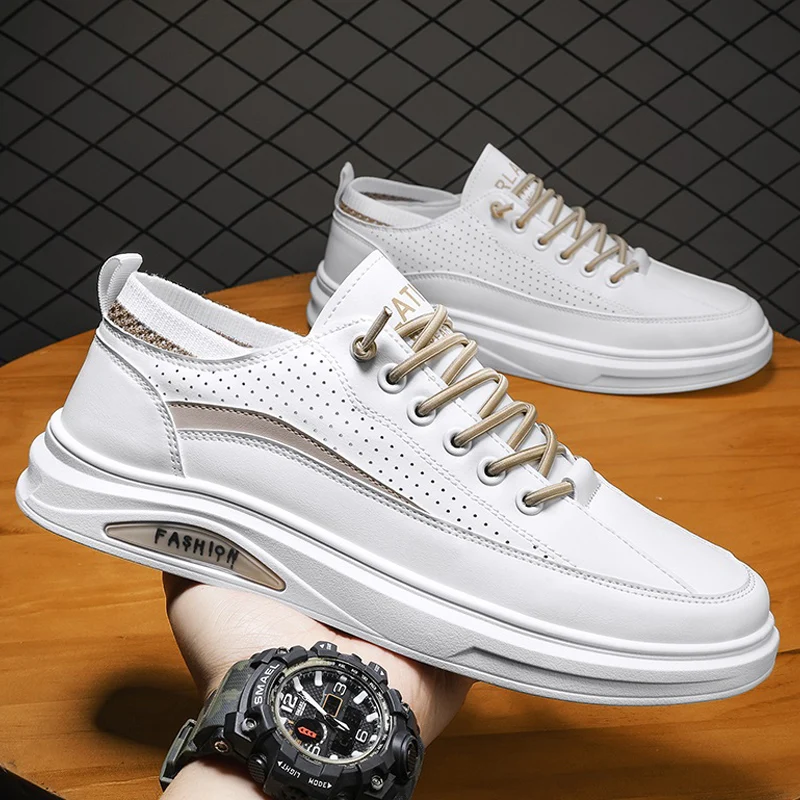 

Hollow Breathable Microfiber Mens Casual Shoes All Season Outdoor Lace Up Mens Canvas Shoes Trendy Flat Sole Board Shoes For Men